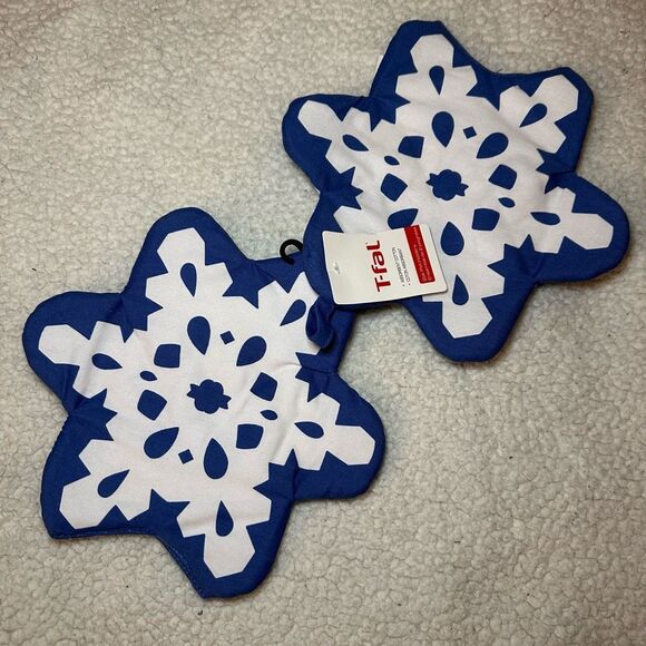 T-fal Snowflake Pot Holders Set of 2 Blue White NWT - Picture 2 of 5